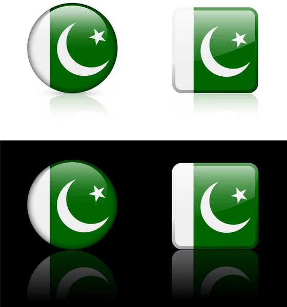 Кнопки флага Пакистана на белом и черном фоне — стоковый вектор