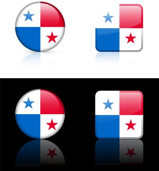Кнопки флага Панамы на белом и черном фоне — стоковый вектор