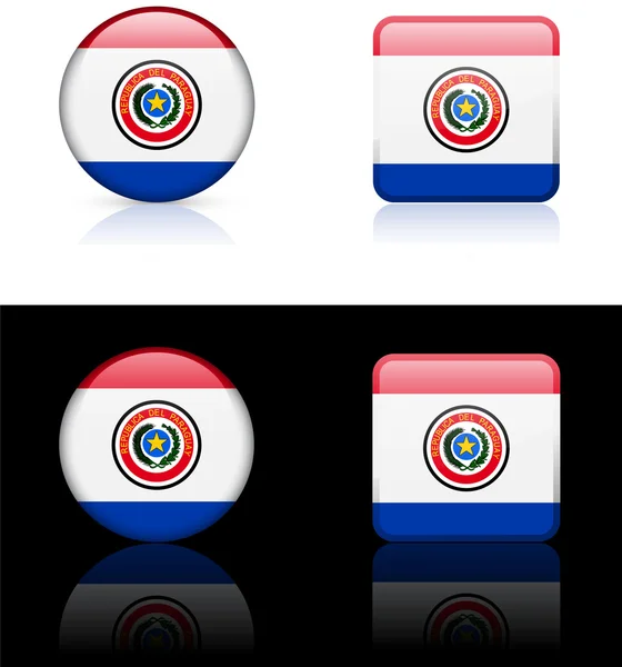 Парагвай прапор кнопок, розташованих на білий і чорний фон — стоковий вектор