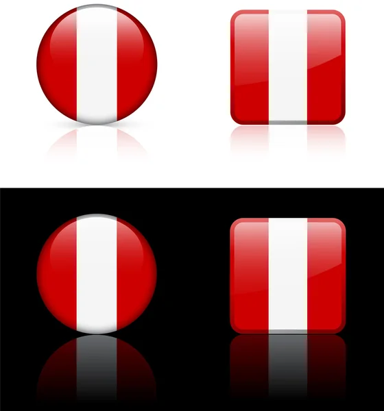 Peru Flag Buttons on White and Black Background — Stock Vector