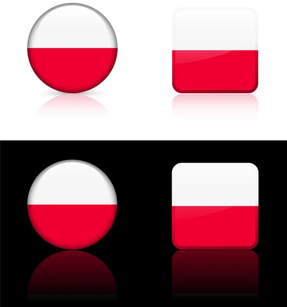Polen vlag knoppen op witte en zwarte achtergrond — Stok Vektör
