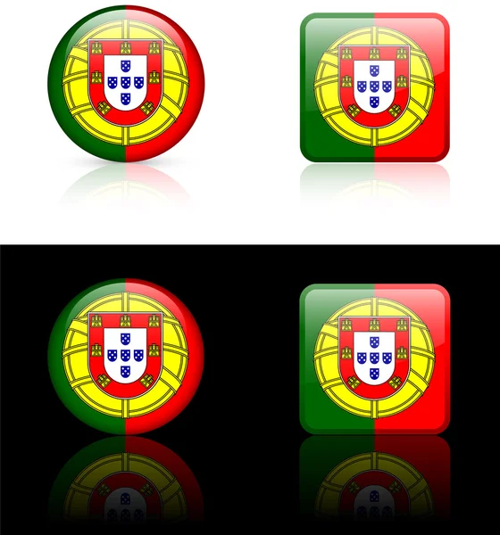 Portekiz bayrağı düğmeleri siyah ve beyaz zemin üzerine — Stok Vektör