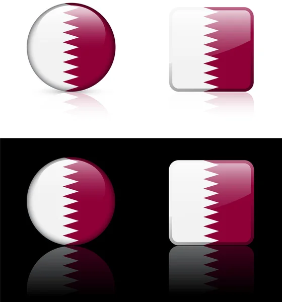 卡塔尔国旗按钮在白色和黑色的背景上 — 图库矢量图片