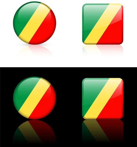 Кнопки флага Республики Конго на белом и черном фоне — стоковый вектор