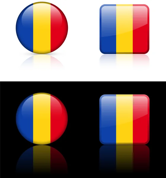 Romania Flag Buttons on White and Black Background — Stock Vector
