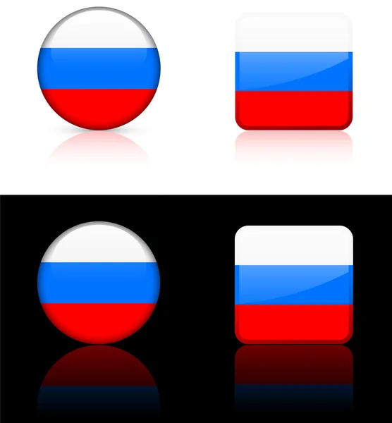 白色和黑色背景上的俄罗斯国旗按钮 — 图库矢量图片