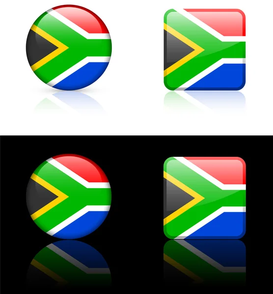 Кнопки флага ЮАР на белом и черном фоне — стоковый вектор