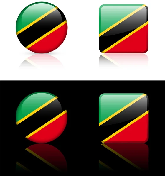 Китс-Невис Флаг Кнопки на белом и черном фоне — стоковый вектор