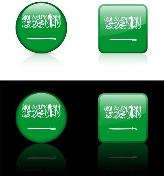 沙特阿拉伯在白色和黑色的背景上的标志按钮 — 图库矢量图片