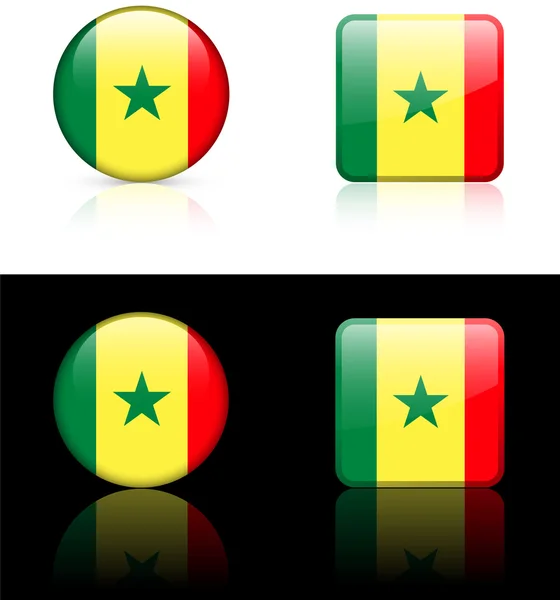 Pulsanti di bandiera senegalesi su sfondo bianco e nero — Vettoriale Stock