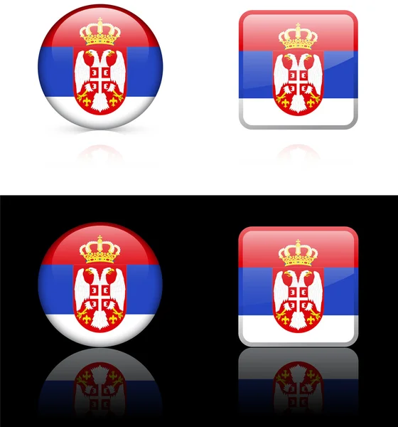 Кнопки флага Сербии на белом и черном фоне — стоковый вектор