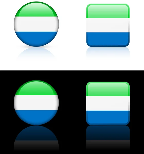 Botones de bandera de Sierra Leona sobre fondo blanco y negro — Stockvector