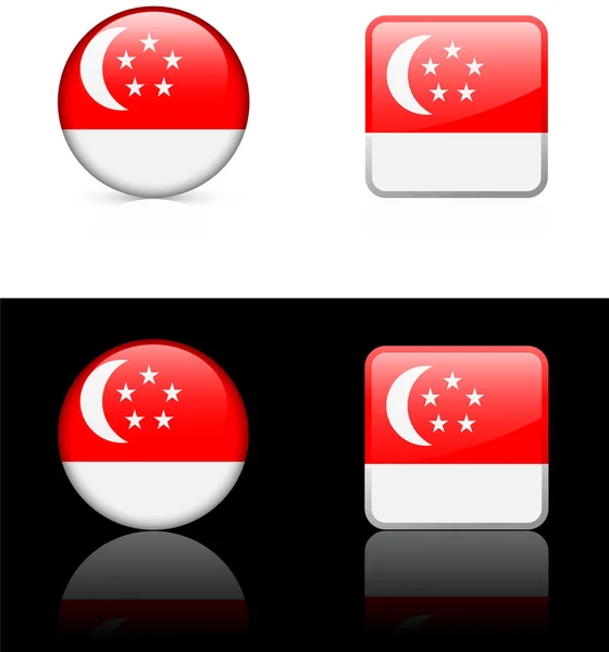 Singapore flag buttons auf weißem und schwarzem Hintergrund — Stockvektor