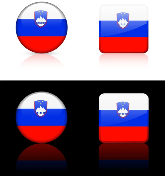 Przyciski flaga Słowenii na białe i czarne tło — Wektor stockowy