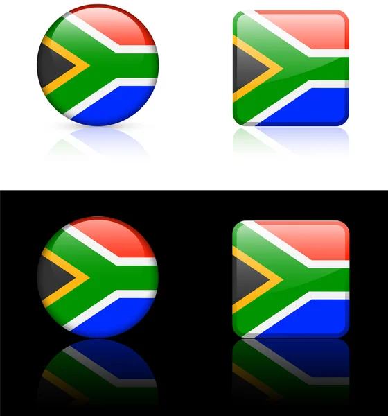 South Africa Flag Buttons on White and Black Background — Stock Vector