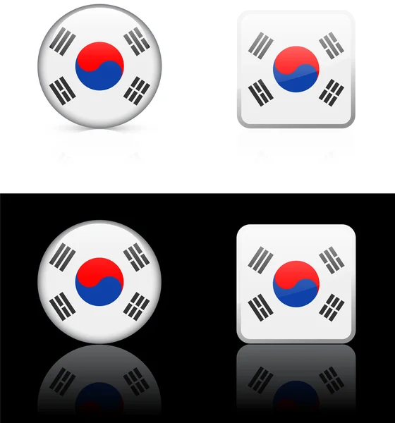 Sydkorea flagga knappar på vit och svart bakgrund — Stock vektor