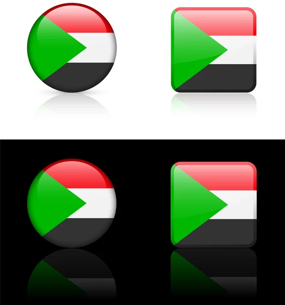 Кнопки флага Судана на белом и черном фоне — стоковый вектор