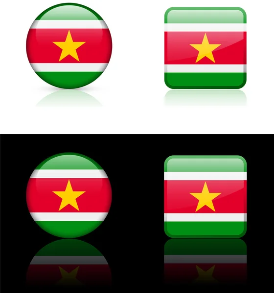 Surinamská vlajka tlačítka na bílé a černé pozadí — Stockový vektor