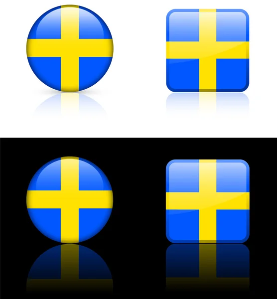 Botones de bandera de Suecia sobre fondo blanco y negro — Vector de stock