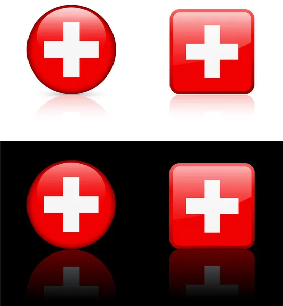 Botões de bandeira suíça em fundo branco e preto — Vetor de Stock