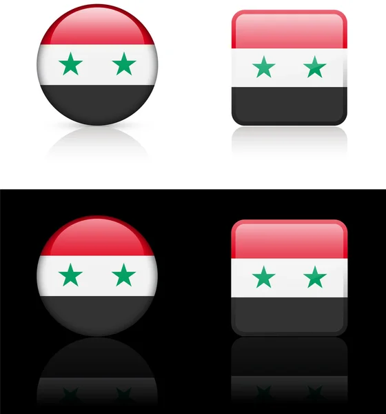 Botões de bandeira da Síria em fundo branco e preto —  Vetores de Stock