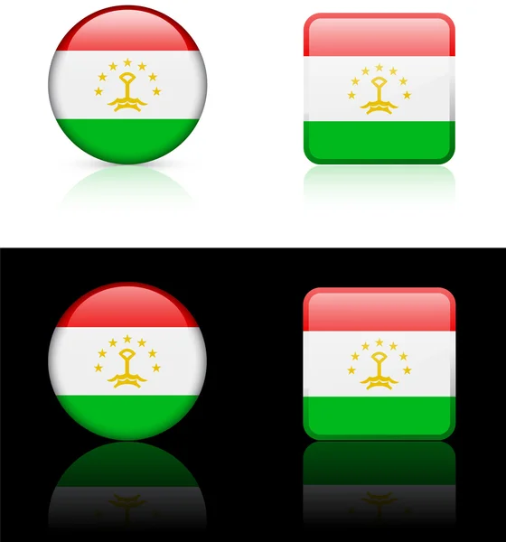 Tadzjikistan vlag knoppen op witte en zwarte achtergrond — Stockvector