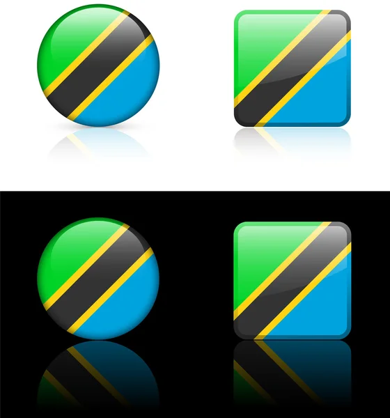 Кнопки прапор Танзанії на білий і чорний фон — стоковий вектор