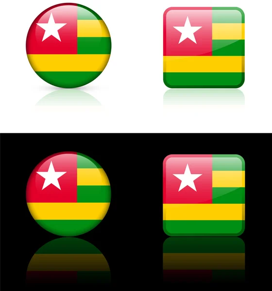 Togo vlag knoppen op witte en zwarte achtergrond — Stockvector