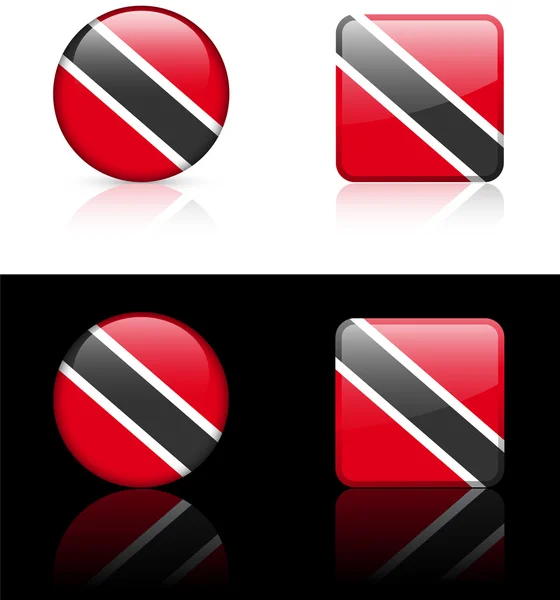 Кнопки флага Тринидада на белом и черном фоне — стоковый вектор