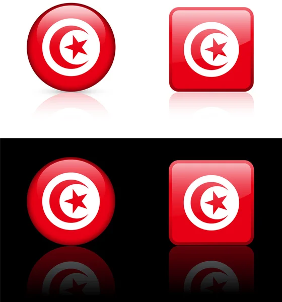 Przyciski Flaga Tunezji na białe i czarne tło — Wektor stockowy