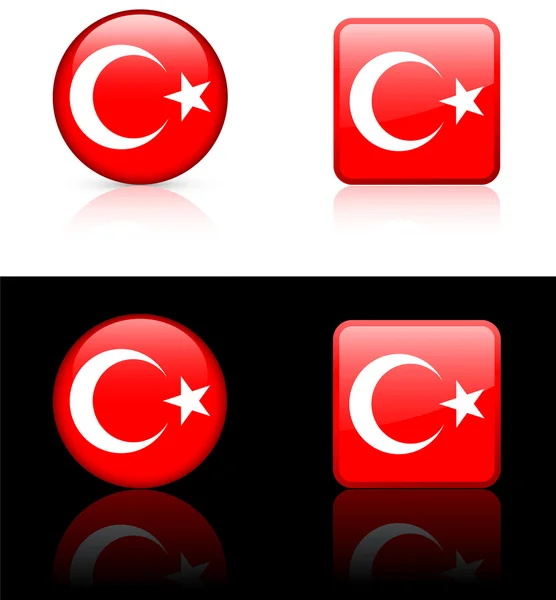 Tombol Bendera Turki pada Latar Belakang Putih dan Hitam - Stok Vektor