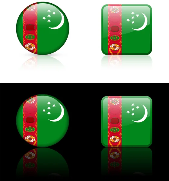 Boutons drapeau turkmène sur fond blanc et noir — Image vectorielle