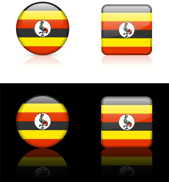 Uganada flag buttons auf weißem und schwarzem Hintergrund — Stockvektor