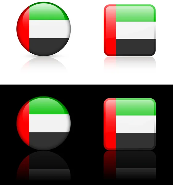 Кнопки флага ОАЭ на белом и черном фоне — стоковый вектор
