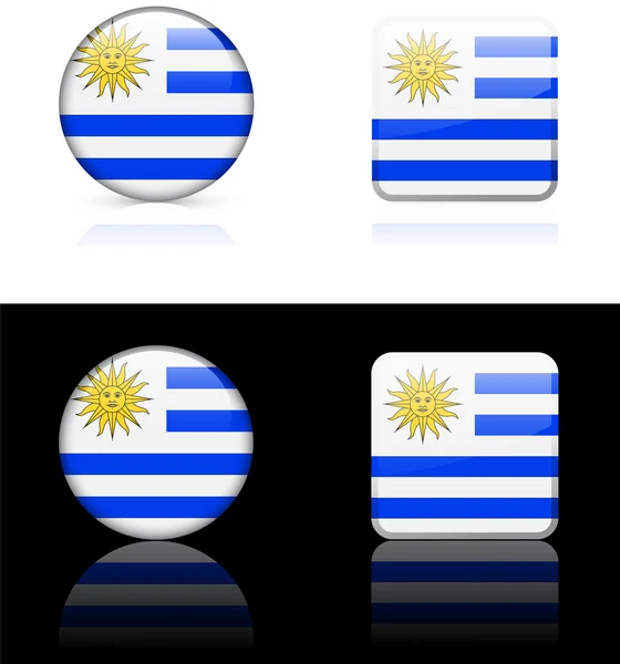 Botões de bandeira do Uruguai em fundo branco e preto — Vetor de Stock