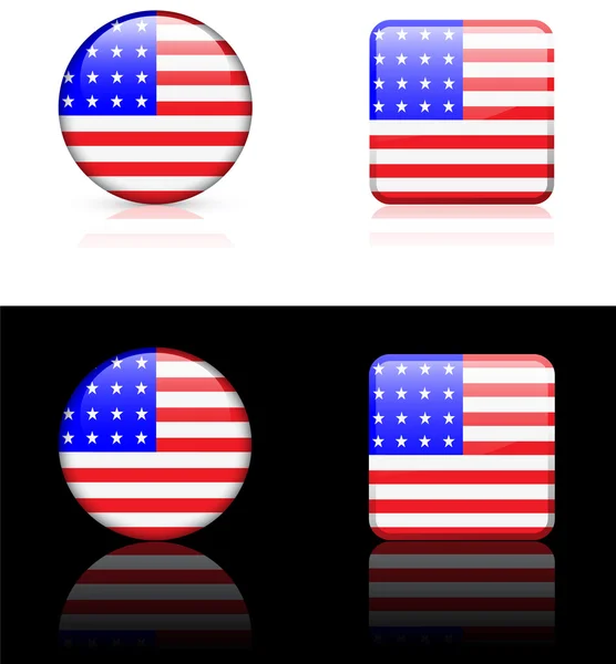 Amerika Birleşik Devletleri bayrağı düğmeleri siyah ve beyaz zemin üzerine — Stok Vektör