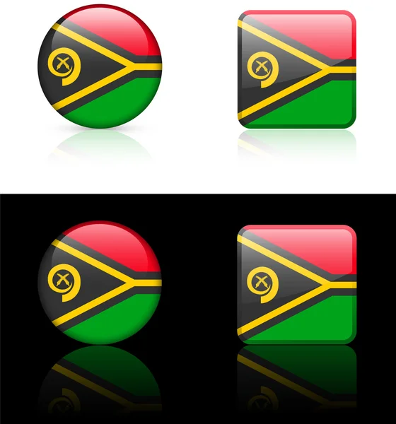 Кнопки флага Вануату на белом и черном фоне — стоковый вектор