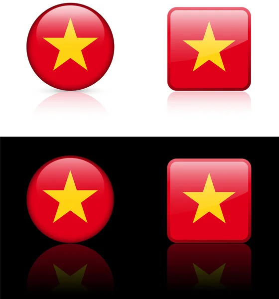 Кнопки флага Вьетнама на белом и черном фоне — стоковый вектор