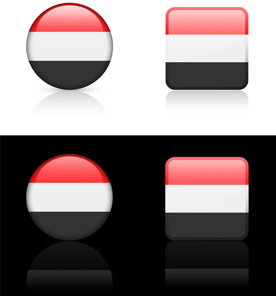 Botões de bandeira do Iêmen em fundo branco e preto —  Vetores de Stock