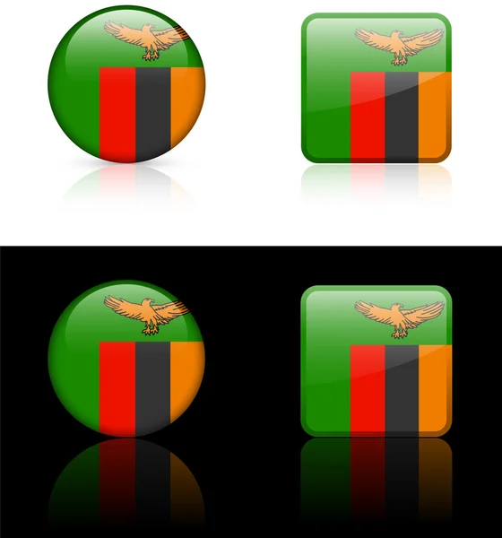 Pulsanti di bandiera Zambia su sfondo bianco e nero — Vettoriale Stock