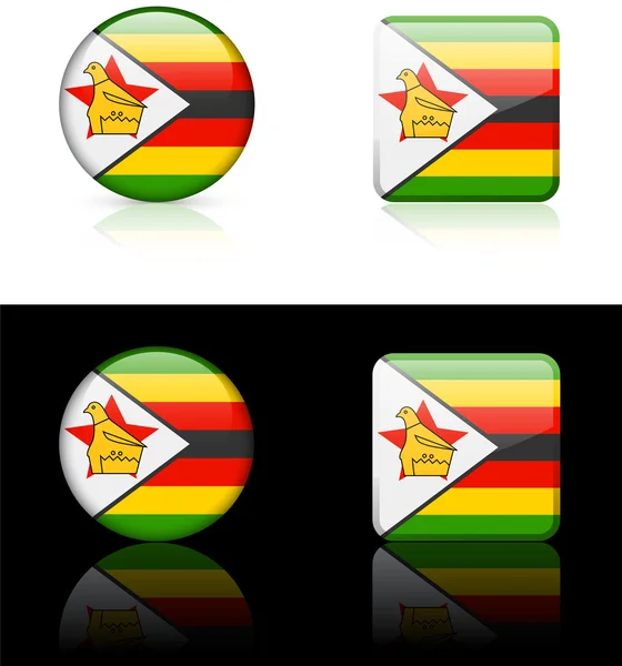 Zimbabwes flagga knappar på vit och svart bakgrund — Stock vektor