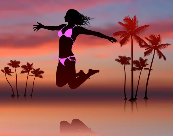 Sexy jeune femme sur fond tropical — Image vectorielle