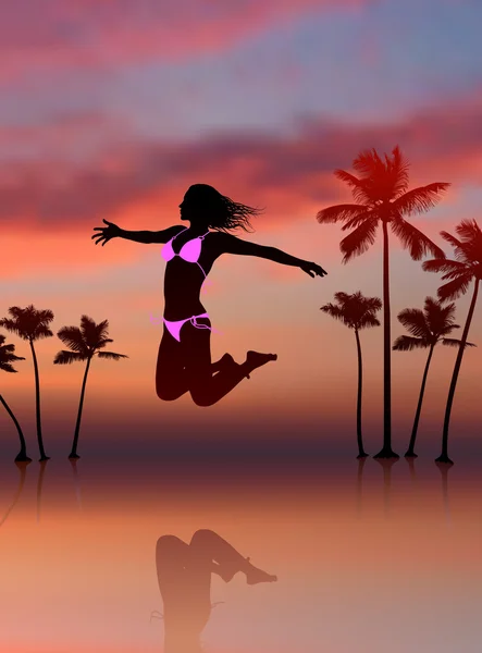 Sexy jeune femme sur fond tropical — Image vectorielle