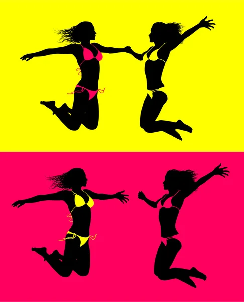 Sexy Young Women Jumping Collection — Stock Vector