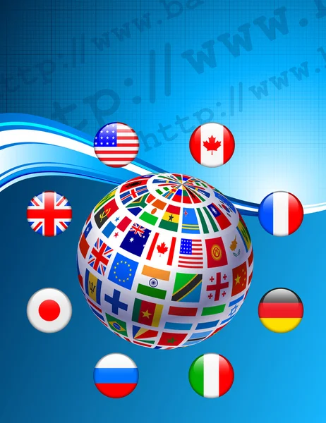 Globe de drapeaux avec boutons Internet — Image vectorielle