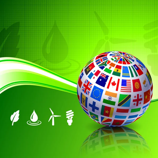 Flags Globe on Green Nature Background — Stock Vector