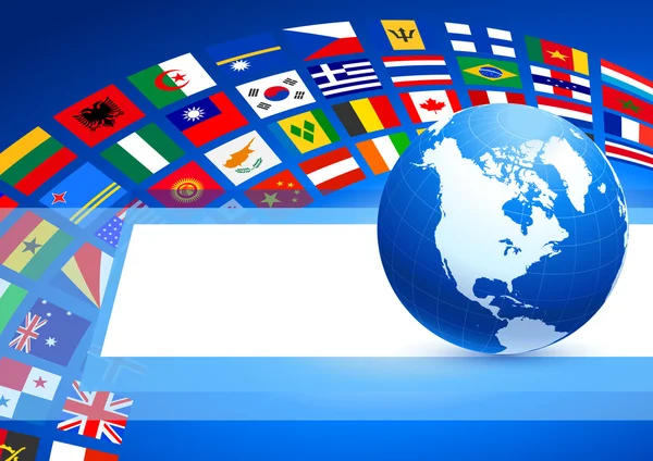 Wereld met veel vlag banner — Stockvector