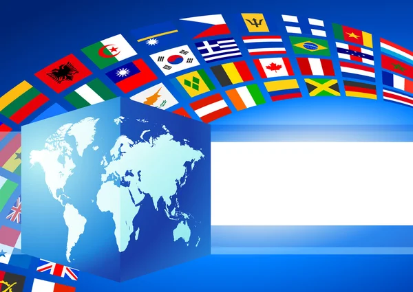 Krychle glóbus s transparentem vlajky světa — Stockový vektor