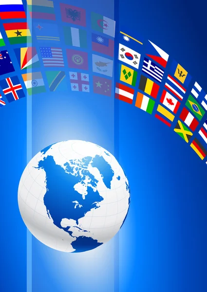 Wereld met veel vlag banner — Stockvector