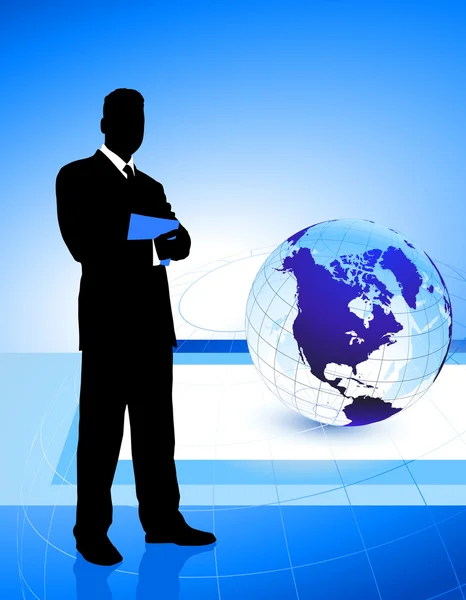 Homme d'affaires sur Globe Contexte — Image vectorielle